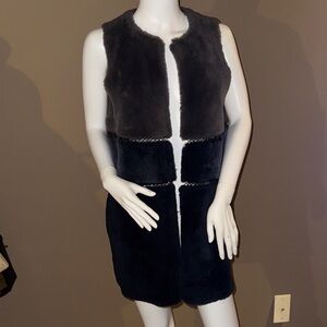 Elie Tahari Gray and Navy lamb fur  Vest